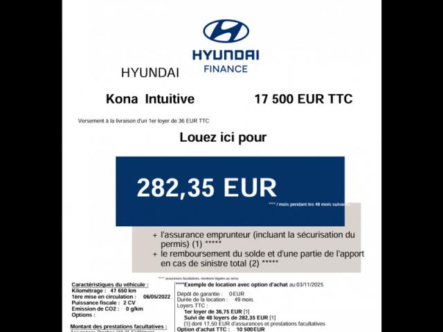 Hyundai Kona Electrique 39 Kwh - 136 Ch Intuitive